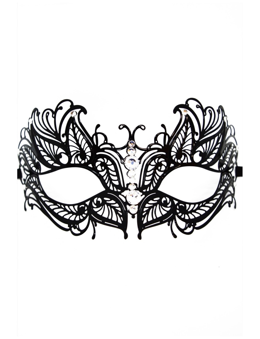Masque vénitien Greta rigide noir avec strass - HMJ-005BK Masque vénitien Greta rigide noir avec strass - HMJ-005BK