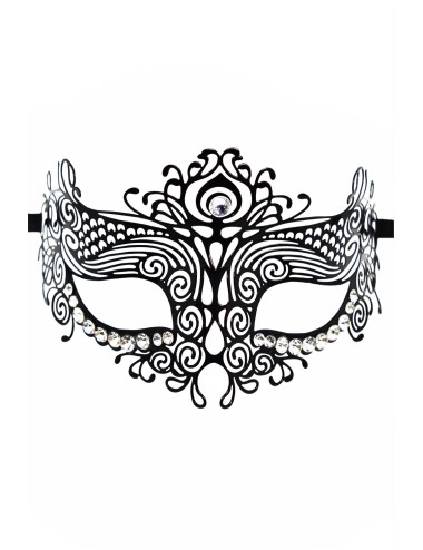 Masque vénitien Ornella rigide noir avec strass  - HMJ-031BK