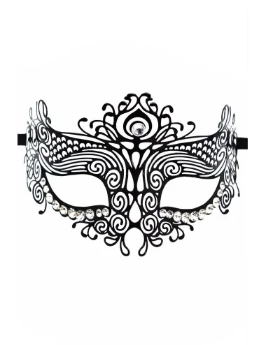 Masque vénitien Ornella rigide noir avec strass  - HMJ-031BK