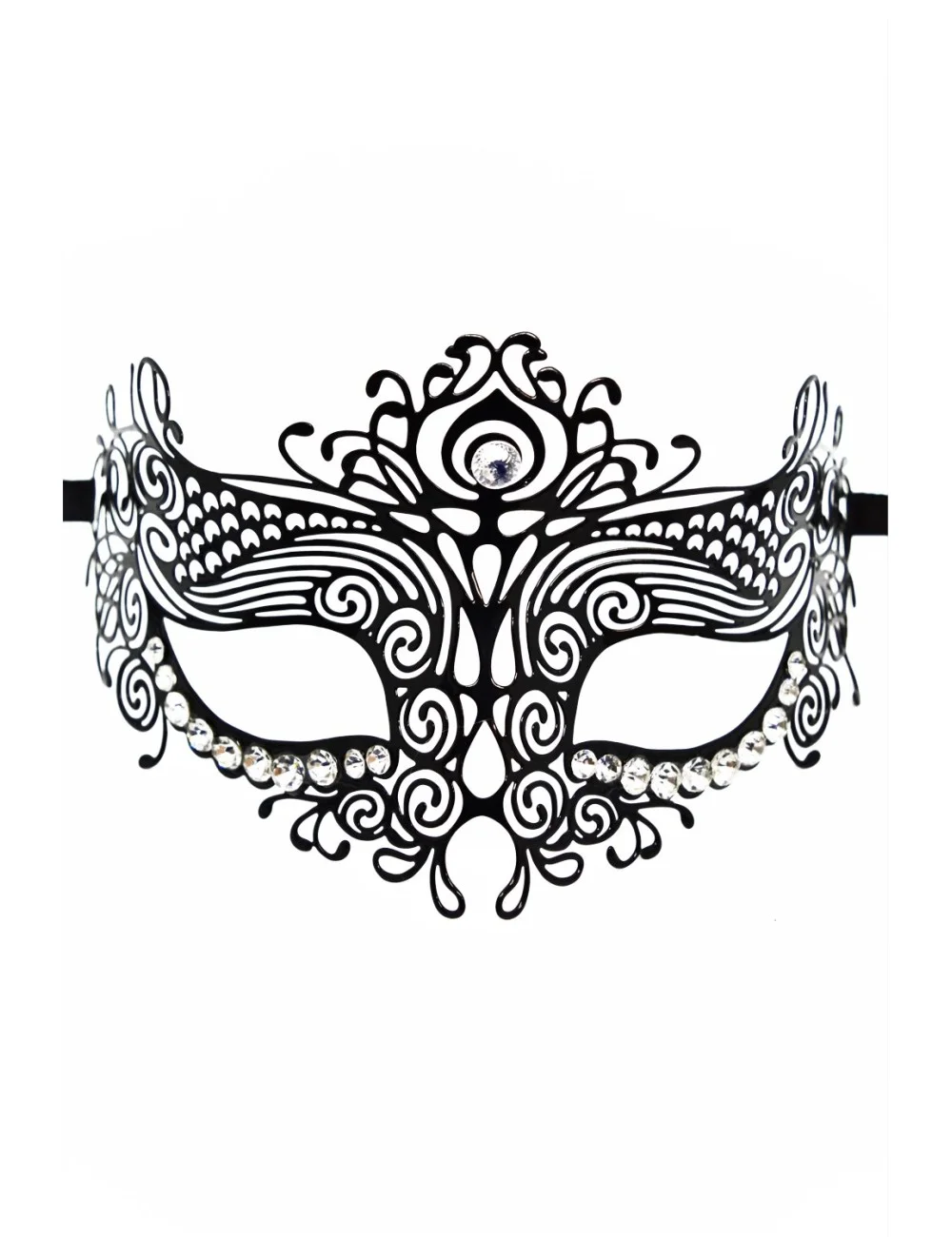 Masque vénitien Ornella rigide noir avec strass - HMJ-031BK Masque vénitien Ornella rigide noir avec strass - HMJ-031BK