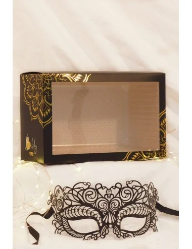 Masque vénitien Giulia rigide noir avec strass  - HMJ-035BK