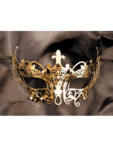 Masque vénitien Lucia rigide doré avec strass - HMJ-030B