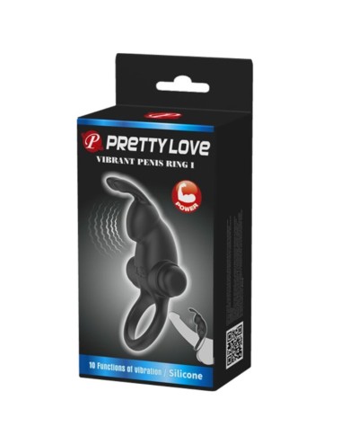 PRETTY LOVE - ANNEAU VIBRANT + STIMULATEUR DE CLITORIS RABBIT 10 VIBRATIONS NOIR