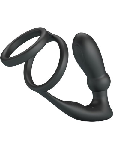 PRETTY LOVE - ANNEAU PÉNIS EMONI + PLUG ANAL 12 VIBRATIONS NOIR