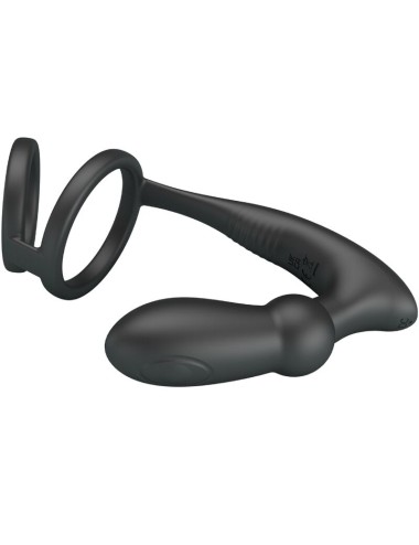 PRETTY LOVE - ANNEAU PÉNIS EMONI + PLUG ANAL 12 VIBRATIONS NOIR