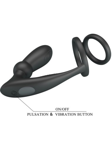 PRETTY LOVE - ANNEAU PÉNIS EMONI + PLUG ANAL 12 VIBRATIONS NOIR