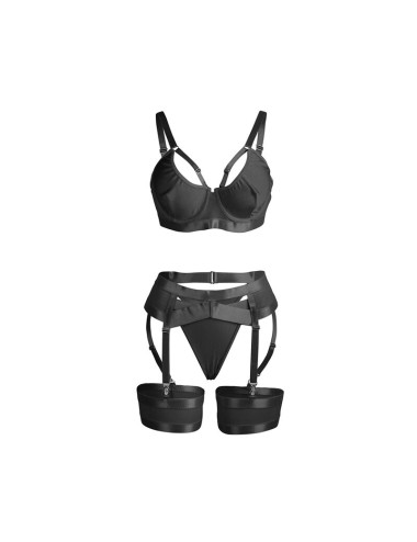 SUBBLIME - 955236 ENSEMBLE SOUTIEN-GORGE BONDAGE NOIR AVEC JARRETELLE S/M