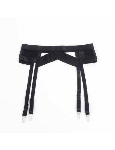 SUBBLIME - 955236 ENSEMBLE SOUTIEN-GORGE BONDAGE NOIR AVEC JARRETELLE S/M