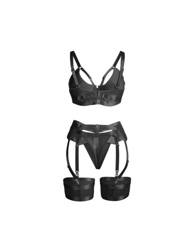 SUBBLIME - 955243 ENSEMBLE SOUTIEN-GORGE BONDAGE NOIR AVEC JARRETELLE L/XL