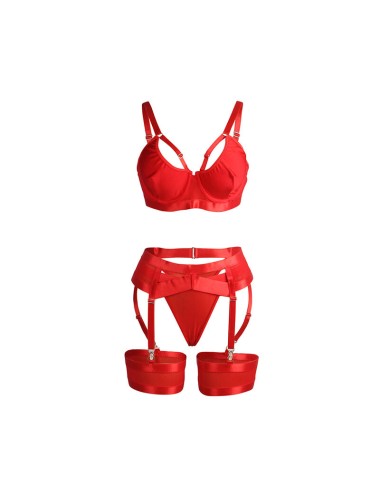 SUBBLIME - 955267 ENSEMBLE SOUTIEN-GORGE BONDAGE ROUGE AVEC JARRETELLE L/XL