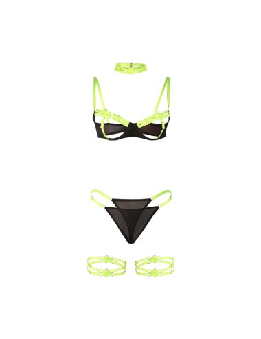 SUBBLIME - 955274 ENSEMBLE SOUTIEN-GORGE AVEC COLLIER ET DÉTAILS DE JAMBES VERT FLUORESCENT S/M