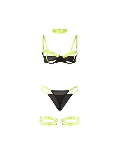 SUBBLIME - 955274 ENSEMBLE SOUTIEN-GORGE AVEC COLLIER ET DÉTAILS DE JAMBES VERT FLUORESCENT S/M