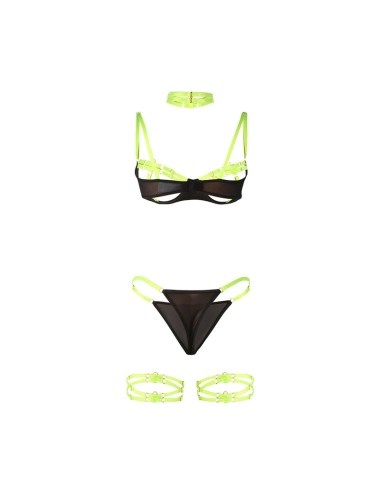 SUBBLIME - 955274 ENSEMBLE SOUTIEN-GORGE AVEC COLLIER ET DÉTAILS DE JAMBES VERT FLUORESCENT S/M