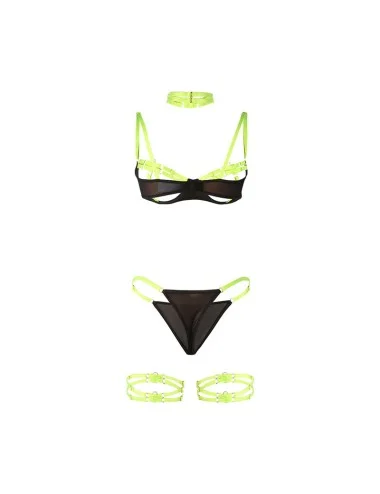 SUBBLIME - 955274 ENSEMBLE SOUTIEN-GORGE AVEC COLLIER ET DÉTAILS DE JAMBES VERT FLUORESCENT S/M
