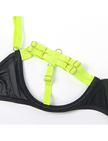 SUBBLIME - 955274 ENSEMBLE SOUTIEN-GORGE AVEC COLLIER ET DÉTAILS DE JAMBES VERT FLUORESCENT S/M