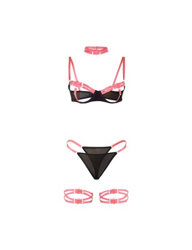 SUBBLIME - 955304 ENSEMBLE SOUTIEN-GORGE AVEC COLLIER ET DÉTAILS DE JAMBES ROSE FLUORESCENT L/XL