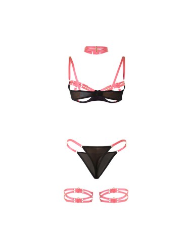 SUBBLIME - 955304 ENSEMBLE SOUTIEN-GORGE AVEC COLLIER ET DÉTAILS DE JAMBES ROSE FLUORESCENT L/XL
