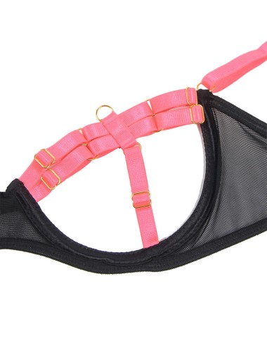 SUBBLIME - 955304 ENSEMBLE SOUTIEN-GORGE AVEC COLLIER ET DÉTAILS DE JAMBES ROSE FLUORESCENT L/XL