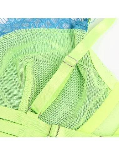SUBBLIME - 955311 ENSEMBLE SOUTIEN-GORGE AVEC LIGNES DENTELLE ET JARRETELLE VERT ET BLEU S/M