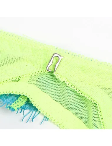 SUBBLIME - 955311 ENSEMBLE SOUTIEN-GORGE AVEC LIGNES DENTELLE ET JARRETELLE VERT ET BLEU S/M