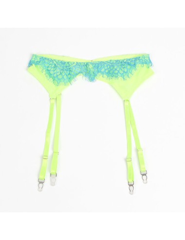SUBBLIME - 955311 ENSEMBLE SOUTIEN-GORGE AVEC LIGNES DENTELLE ET JARRETELLE VERT ET BLEU S/M