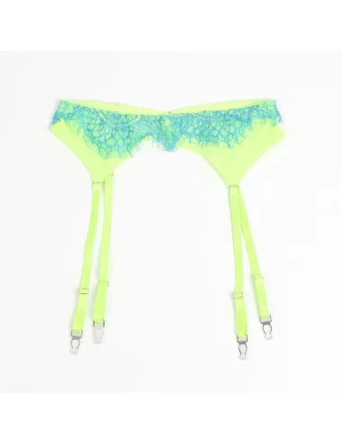SUBBLIME - 955311 ENSEMBLE SOUTIEN-GORGE AVEC LIGNES DENTELLE ET JARRETELLE VERT ET BLEU S/M