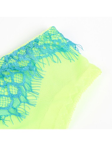 SUBBLIME - 955328 ENSEMBLE SOUTIEN-GORGE AVEC LIGNES DENTELLE ET JARRETELLE VERT ET BLEU L/XL