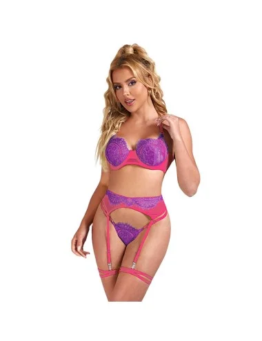 SUBBLIME - 955359 ENSEMBLE SOUTIEN-GORGE AVEC DENTELLE ET LIENS JARRETELLES ROSE ET VIOLET S/M