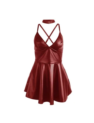 SUBBLIME - 955403 ROBE À BRETELLES EN CUIR BORDEAUX L/XL
