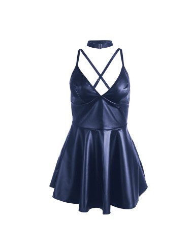 SUBBLIME - 955410 ROBE À BRETELLES EN CUIR BLEU S/M
