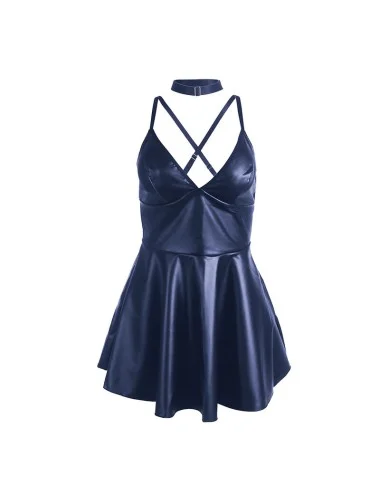 SUBBLIME - 955427 ROBE À BRETELLES EN CUIR BLEU L/XL