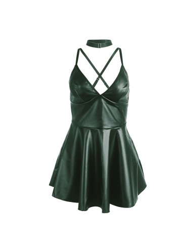 SUBBLIME - 955441 ROBE À BRETELLES EN CUIR VERT L/XL