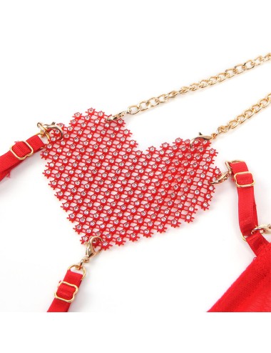 SUBBLIME - 955519 ENSEMBLE SOUTIEN-GORGE AVEC CHAÎNES ET COEUR EN MAILLE ROUGE S/M
