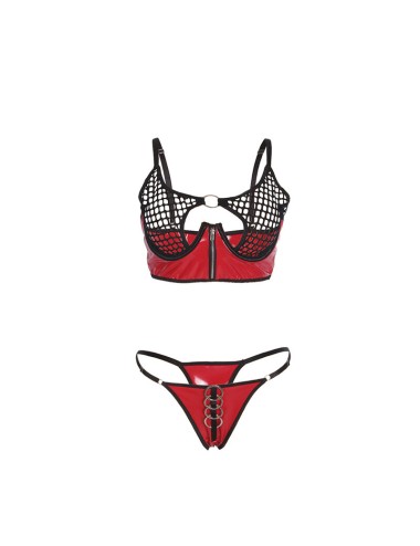 SUBBLIME - 955540 ENSEMBLE SOUTIEN-GORGE À FERMETURE ÉCLAIR EN CUIR VERNI ROUGE L/XL