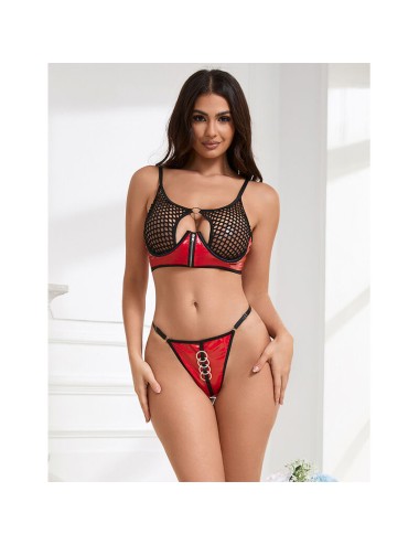 SUBBLIME - 955540 ENSEMBLE SOUTIEN-GORGE À FERMETURE ÉCLAIR EN CUIR VERNI ROUGE L/XL