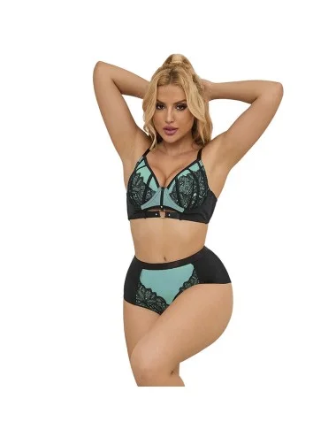 SUBBLIME - 955557 ENSEMBLE SOUTIEN-GORGE EN CUIR VERNI VERT AVEC FERMETURE ÉCLAIR S/M