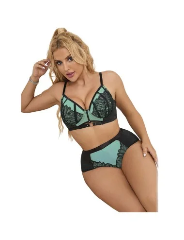 SUBBLIME - 955557 ENSEMBLE SOUTIEN-GORGE EN CUIR VERNI VERT AVEC FERMETURE ÉCLAIR S/M
