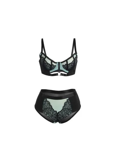 SUBBLIME - 955557 ENSEMBLE SOUTIEN-GORGE EN CUIR VERNI VERT AVEC FERMETURE ÉCLAIR S/M