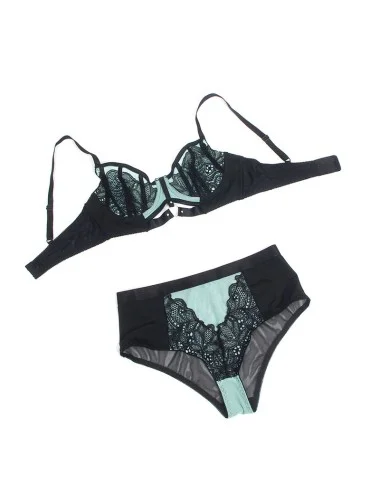 SUBBLIME - 955557 ENSEMBLE SOUTIEN-GORGE EN CUIR VERNI VERT AVEC FERMETURE ÉCLAIR S/M