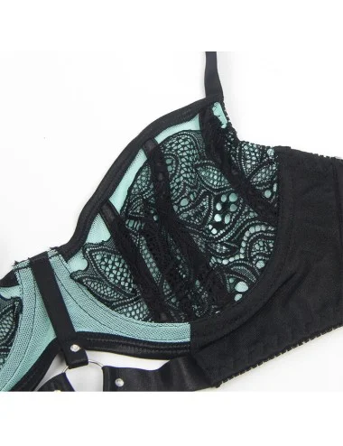 SUBBLIME - 955557 ENSEMBLE SOUTIEN-GORGE EN CUIR VERNI VERT AVEC FERMETURE ÉCLAIR S/M