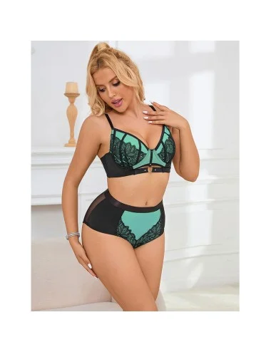 SUBBLIME - 955557 ENSEMBLE SOUTIEN-GORGE EN CUIR VERNI VERT AVEC FERMETURE ÉCLAIR S/M