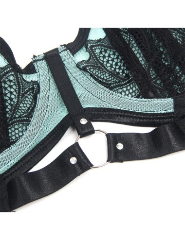 SUBBLIME - 955564 ENSEMBLE SOUTIEN-GORGE À FERMETURE ÉCLAIR EN CUIR VERNI VERT L/XL