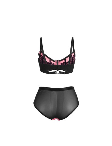 SUBBLIME - 955571 ENSEMBLE SOUTIEN-GORGE EN CUIR VERNI ROSE AVEC FERMETURE ÉCLAIR S/M