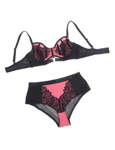 SUBBLIME - 955588 ENSEMBLE SOUTIEN-GORGE EN CUIR VERNI ROSE AVEC FERMETURE ÉCLAIR L/XL