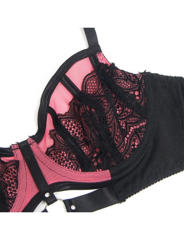 SUBBLIME - 955588 ENSEMBLE SOUTIEN-GORGE EN CUIR VERNI ROSE AVEC FERMETURE ÉCLAIR L/XL