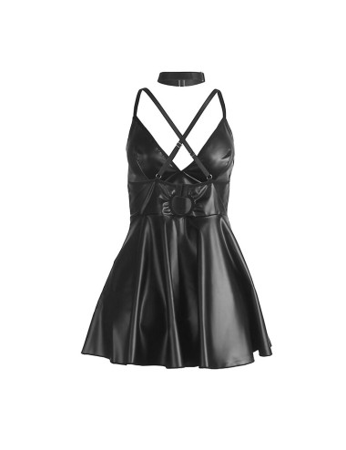 SUBBLIME - 955380 ROBE À BRETELLES EN CUIR NOIR L/XL