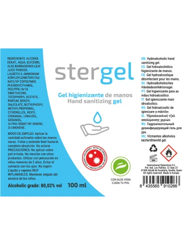 STERGEL - HYDROALCOHOLIC HAND SANITIZING GEL ALOE VERA 100ML