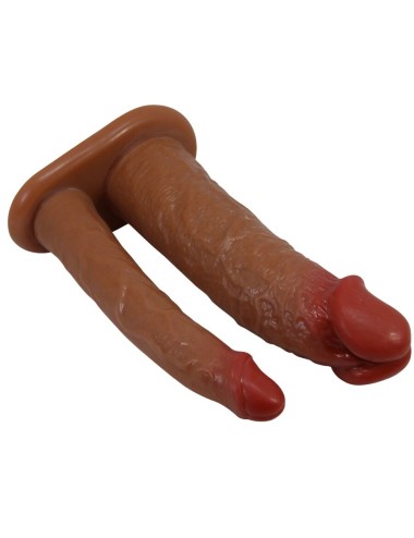 PRETTY LOVE - MANCHON DOUBLE PÉNIS YAIRON AVEC EXTENSION DE 4 CM MULÂTRE