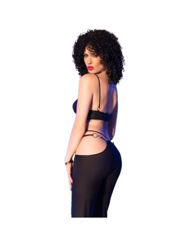 CHILIROSE - CR 4851 ENSEMBLE TOP ET LEGGINGS NOIRS AVEC ACCESSOIRES DORÉS S