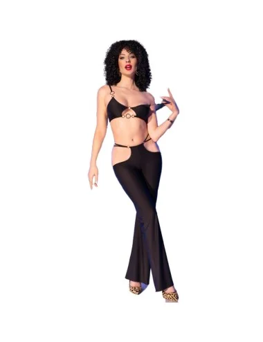 CHILIROSE - CR 4851 ENSEMBLE TOP ET LEGGINGS NOIRS AVEC ACCESSOIRES DORÉS S